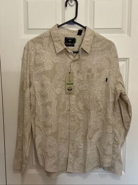 Dockers Beige Floral-Print Long Sleeve Button-Down Shirt